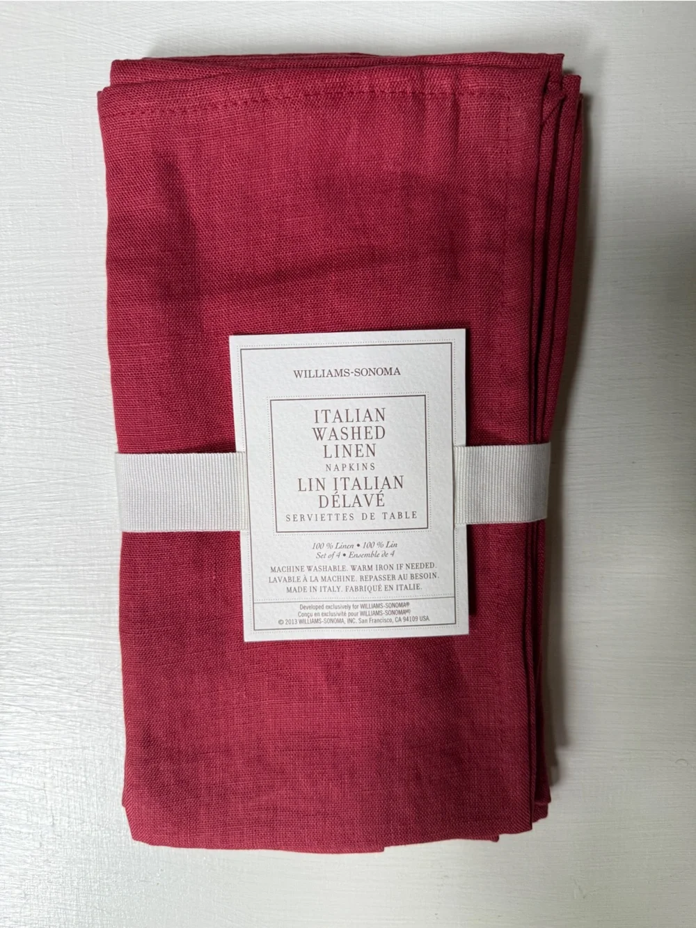 NWT Williams Sonoma Italian Washed Linen SET OF 4 TABLE NAPKINS Garnet Red